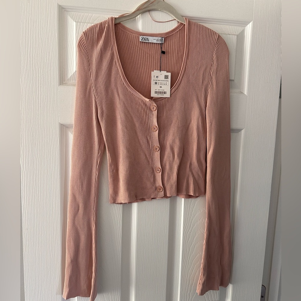 ZARA Rib Knit Cropped Cardigan/Top